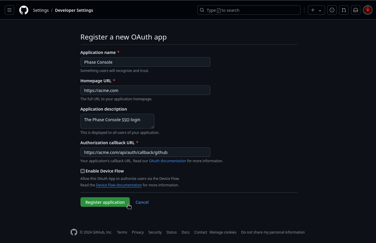 Configure and register a new application