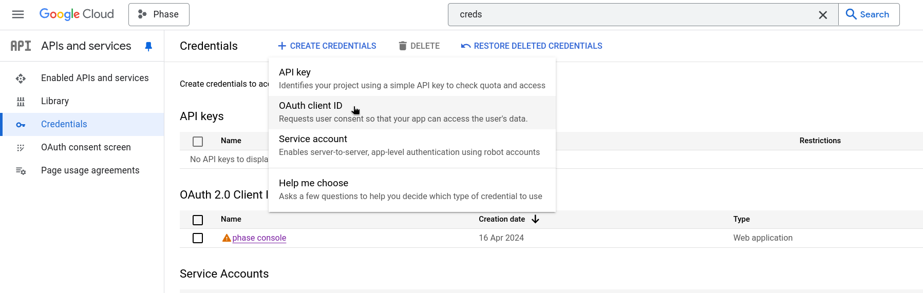 Select a project