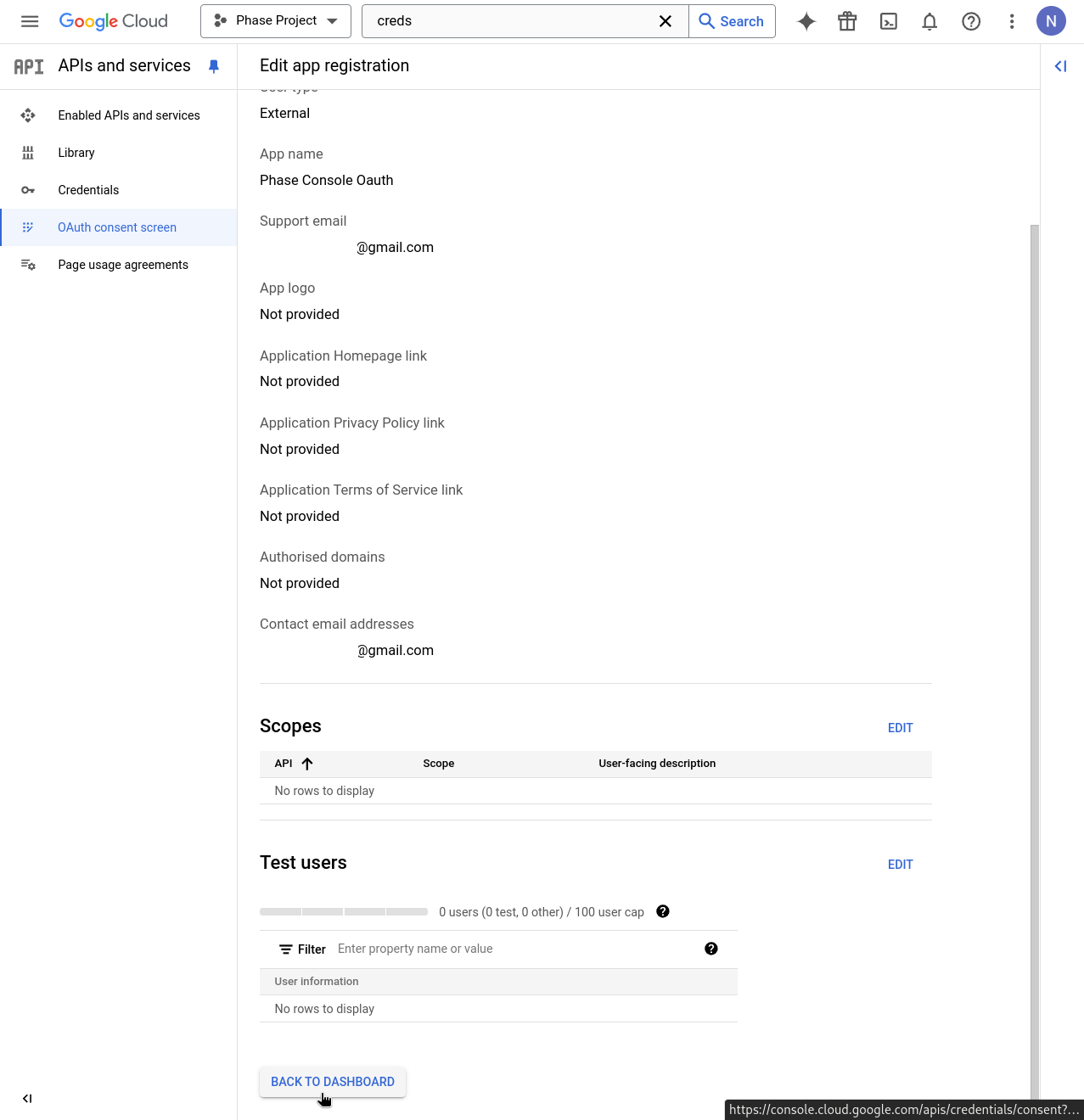 Consent screen back to dashboard