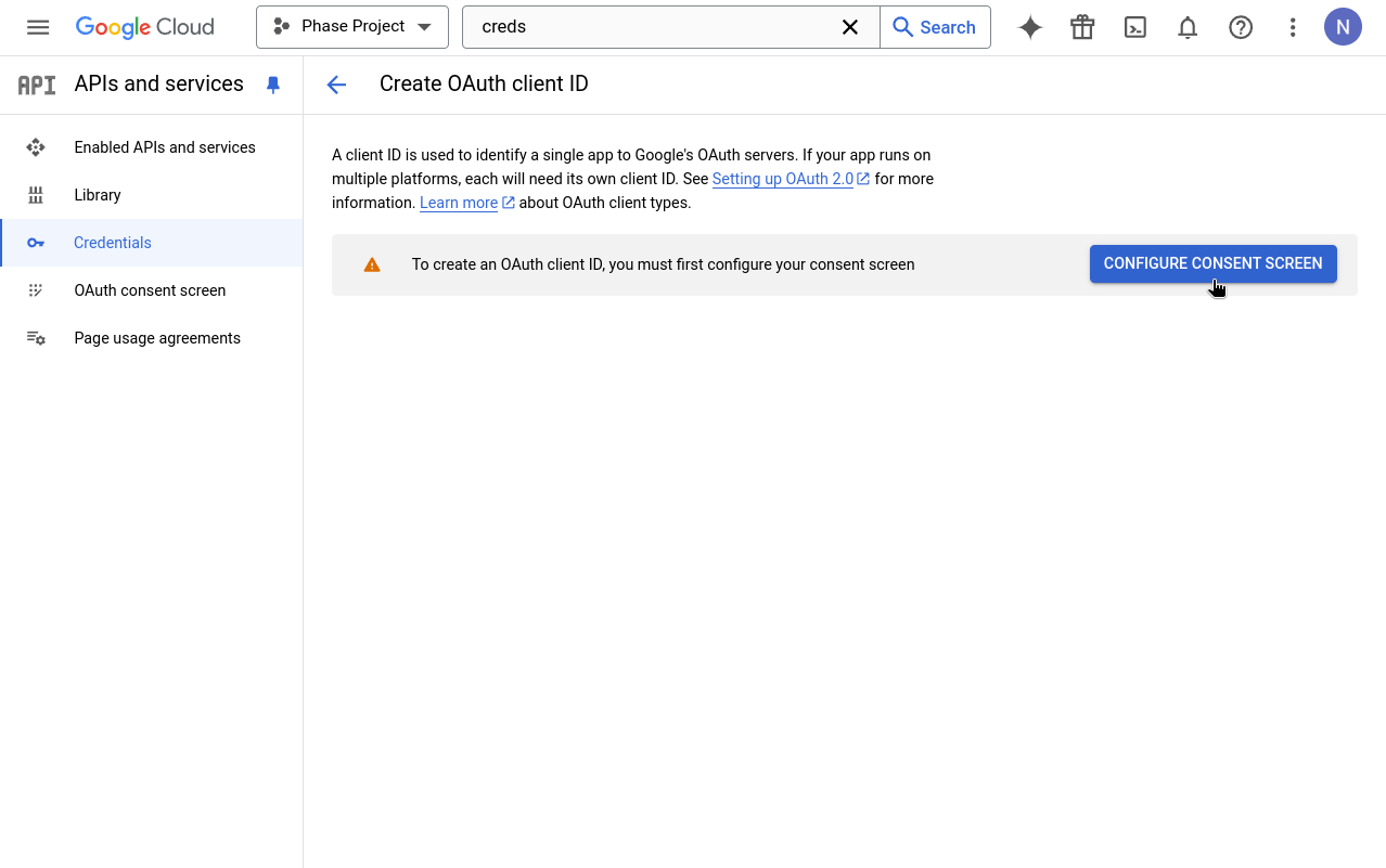 Configure consent screen
