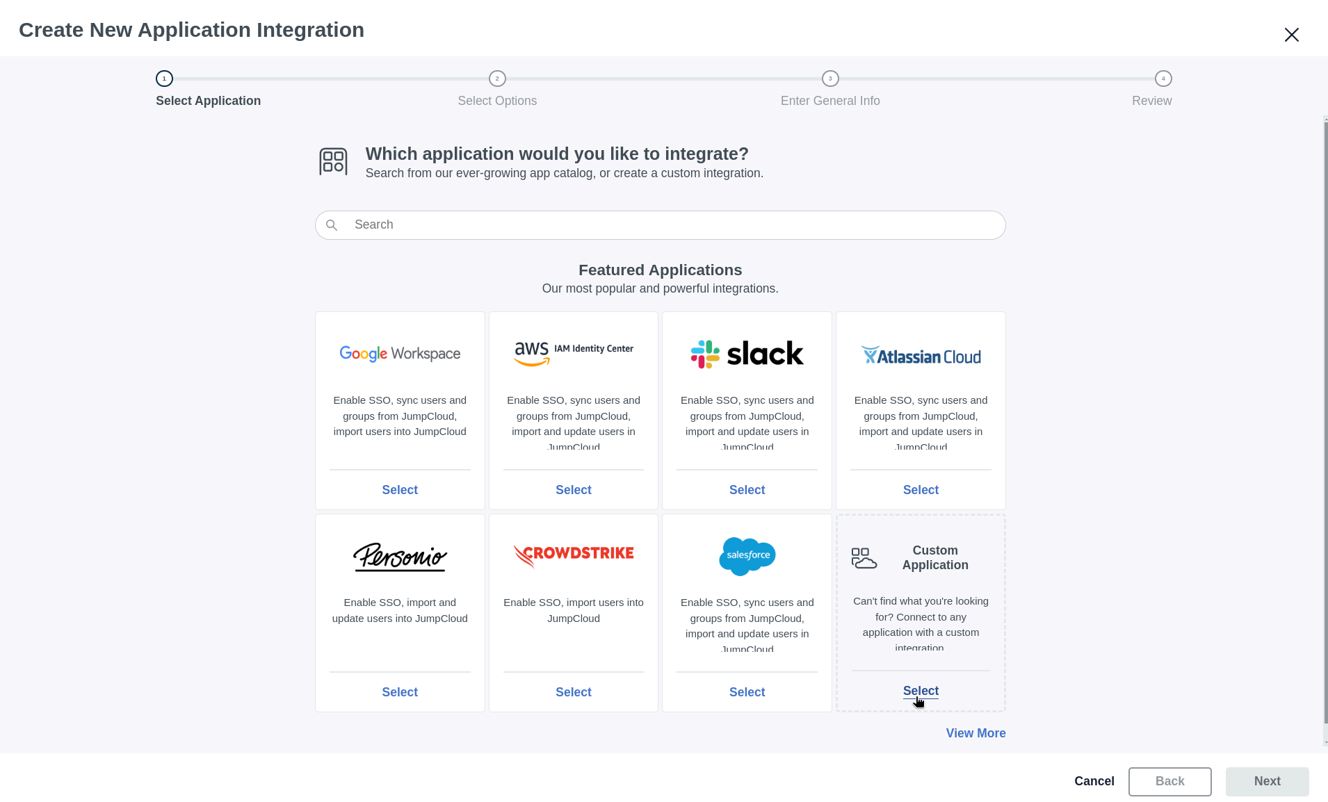 Select Custom Application