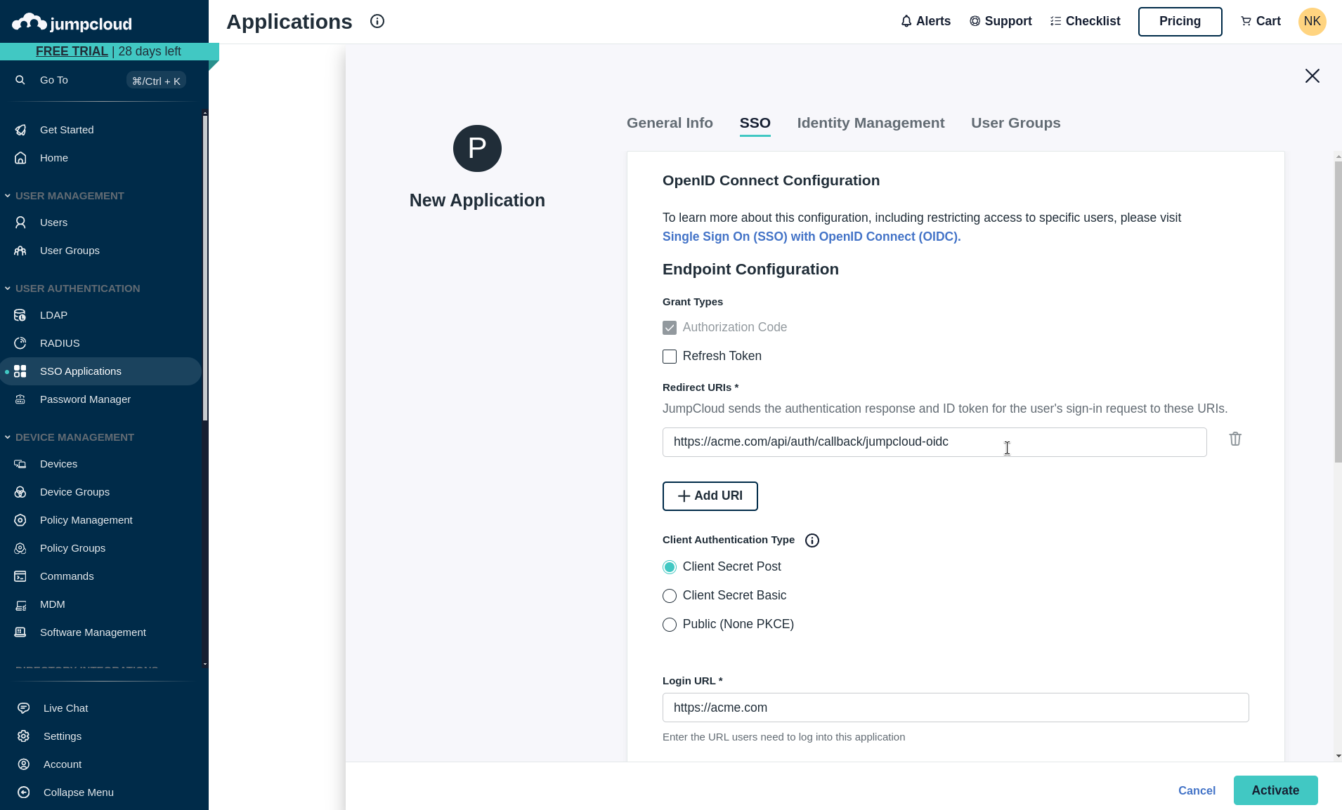Add Redirect URIs
