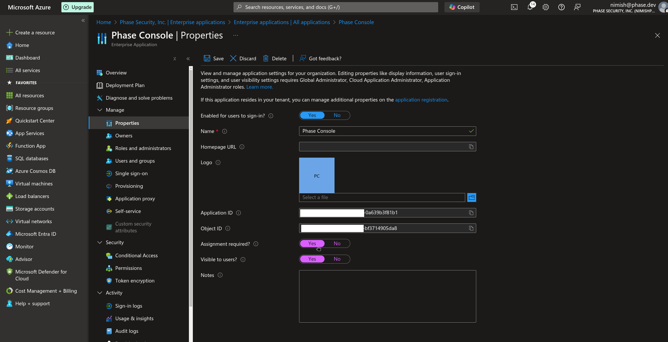 Application Properties Options