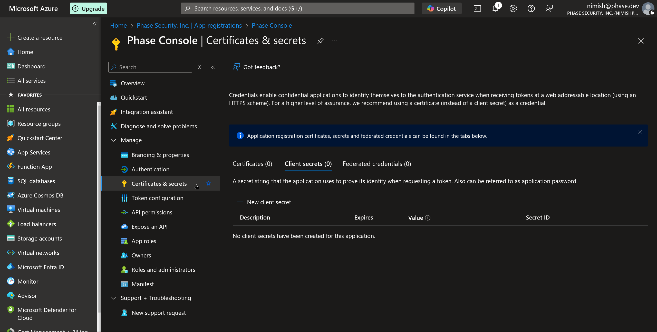 Select Certificates & secrets