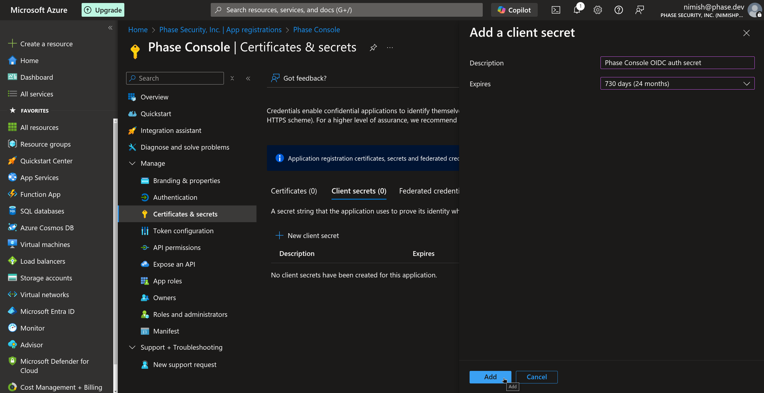 Configure client secret