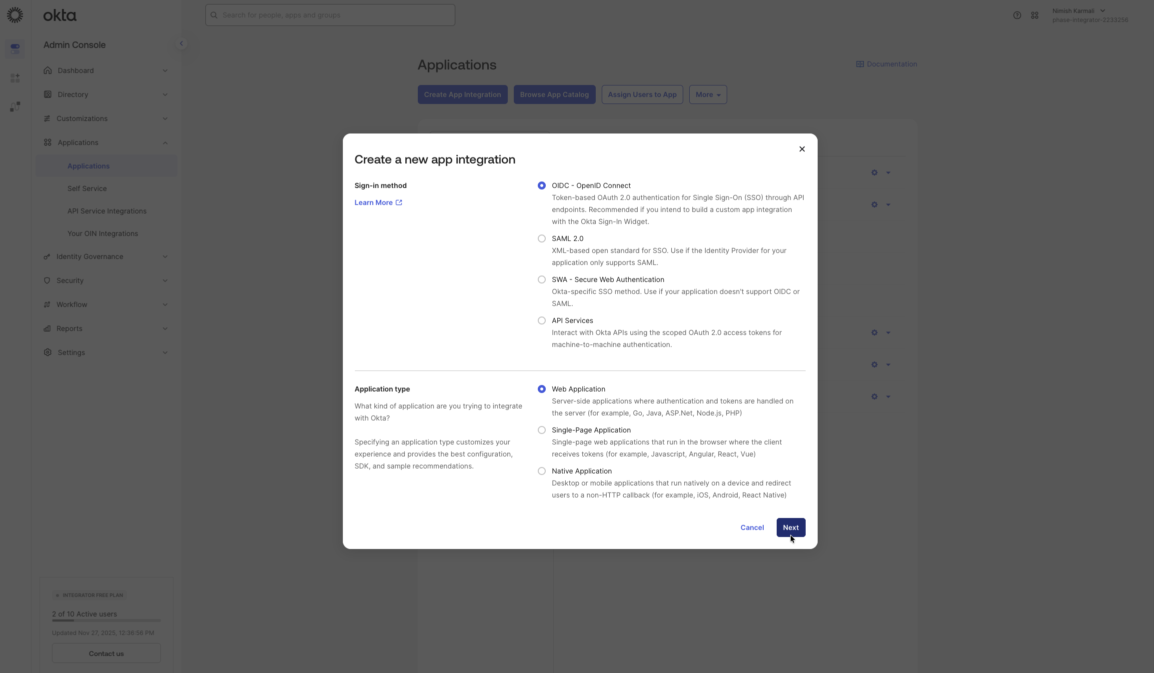 Select OIDC Web Application