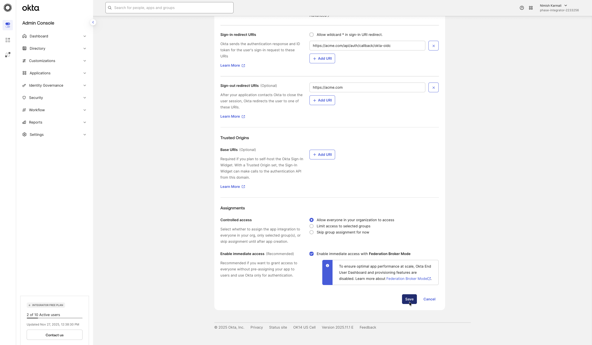 Configure Assignments and Save