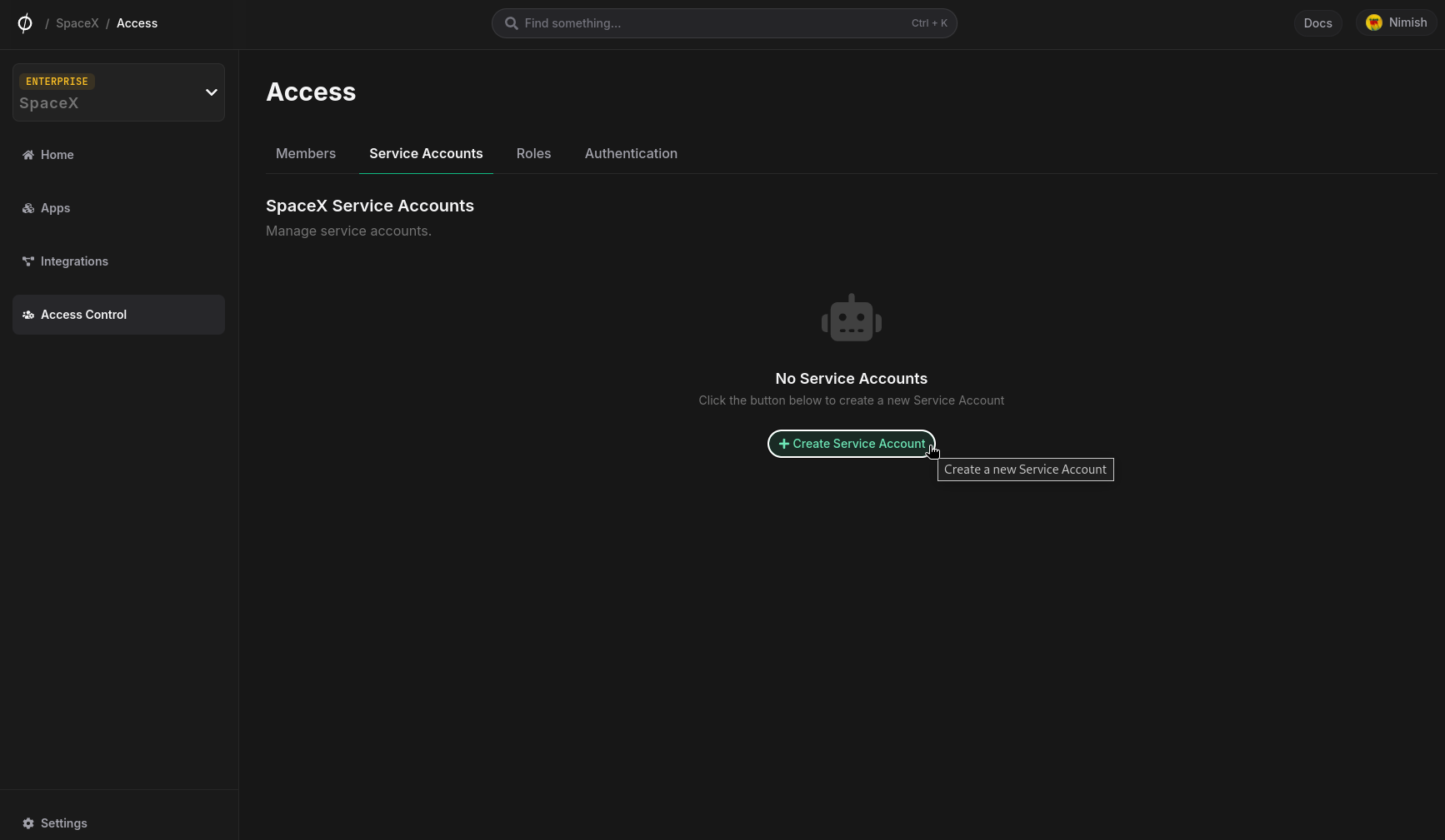 Click create service account