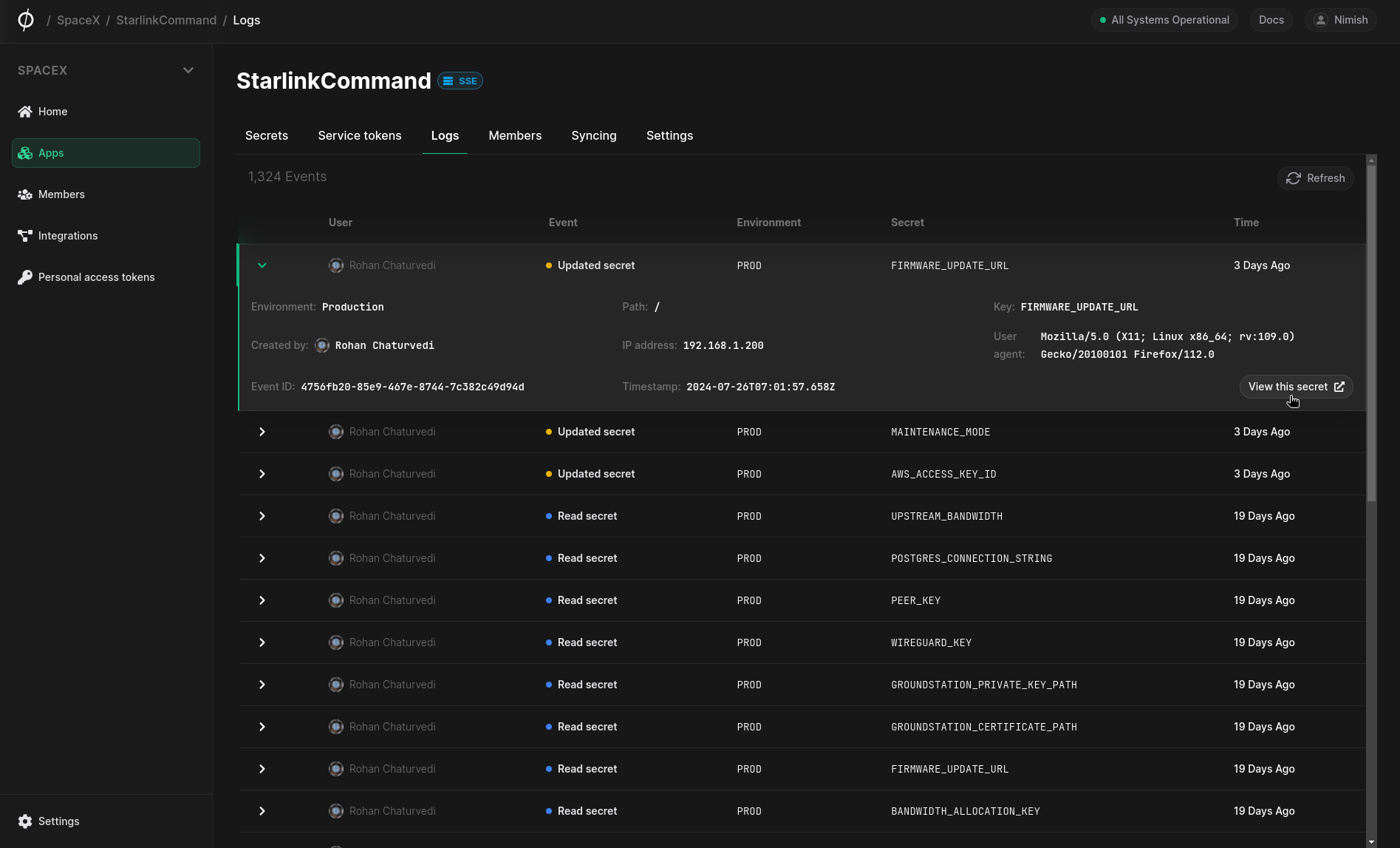 app logs