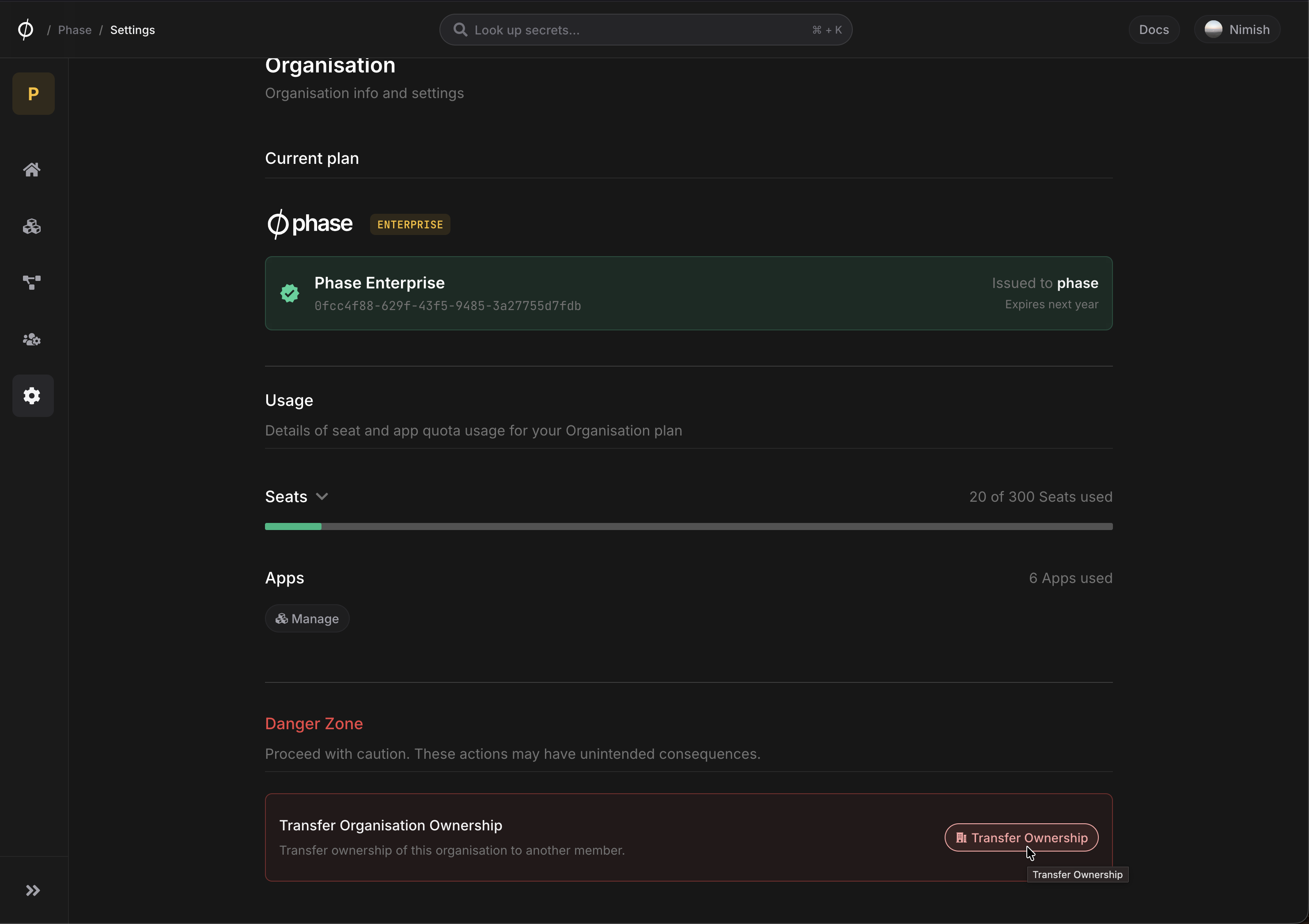 transfer ownership settings