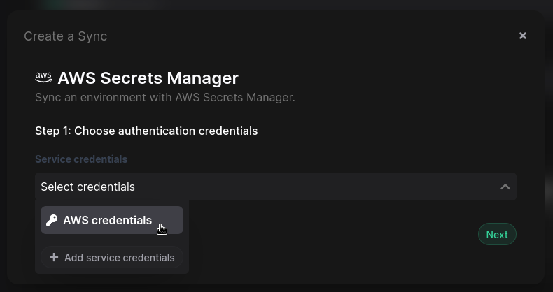 Choose sync authentication credentials
