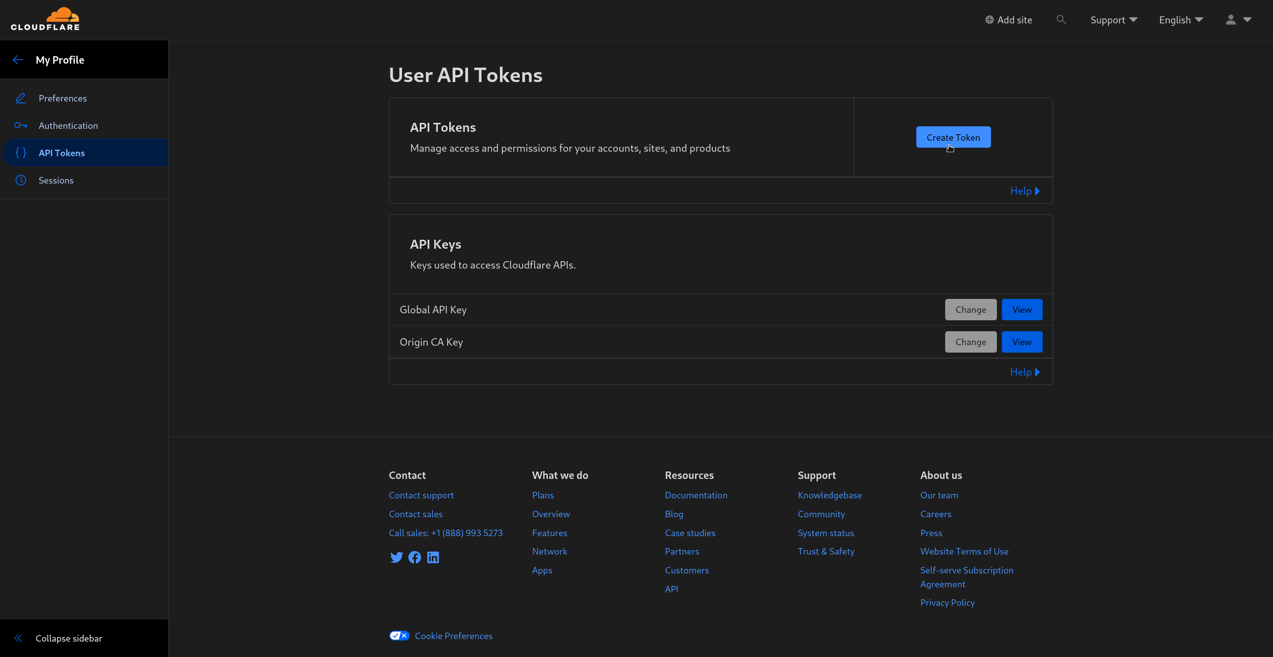 Create token button