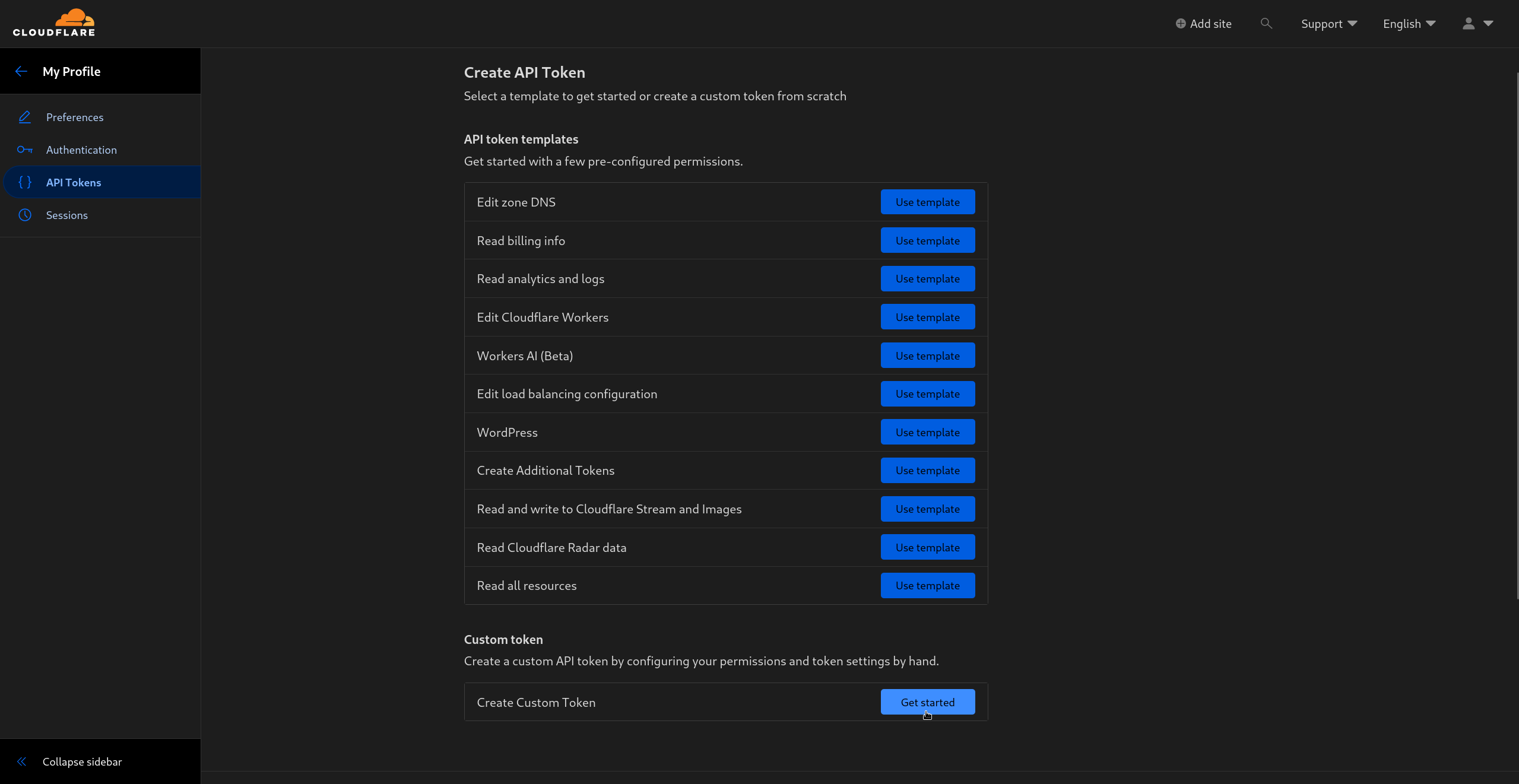 Select custom token