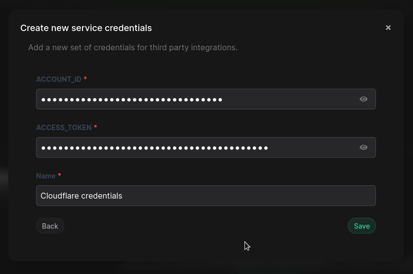Input Cloudflare credentials