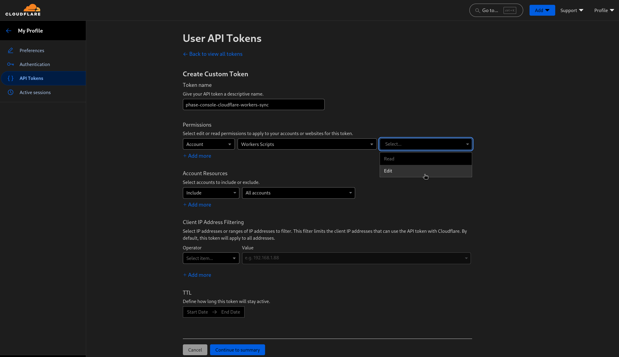 Token name and permissions