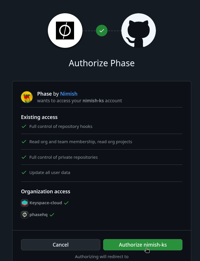 Authorize GitHub Phase Integration