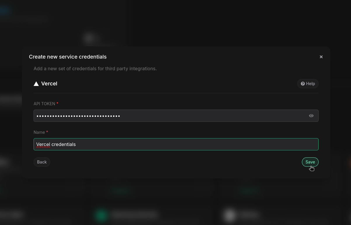 Add vercel token as service credential
