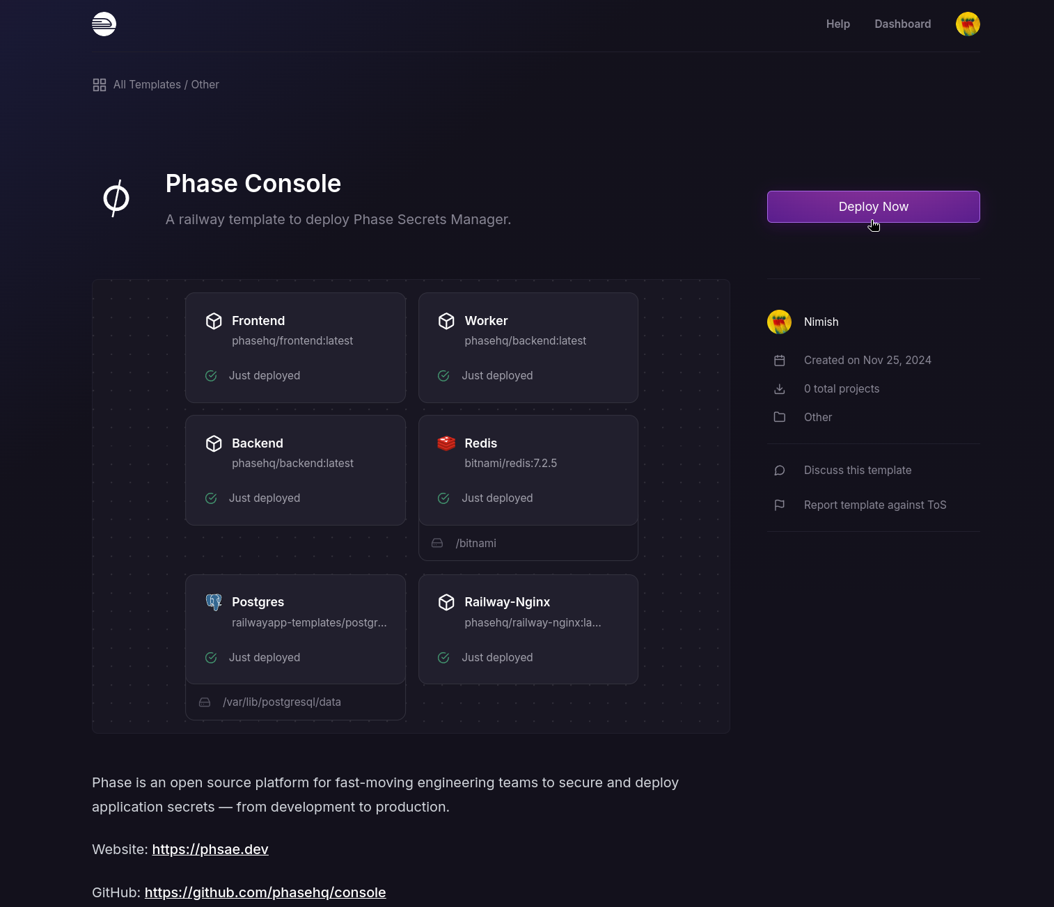 Railway template click deploy now button